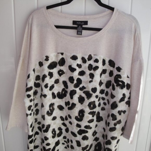 Style & Co. Top Women's 2X Beige with Animal Print Knit - Picture 2 of 3